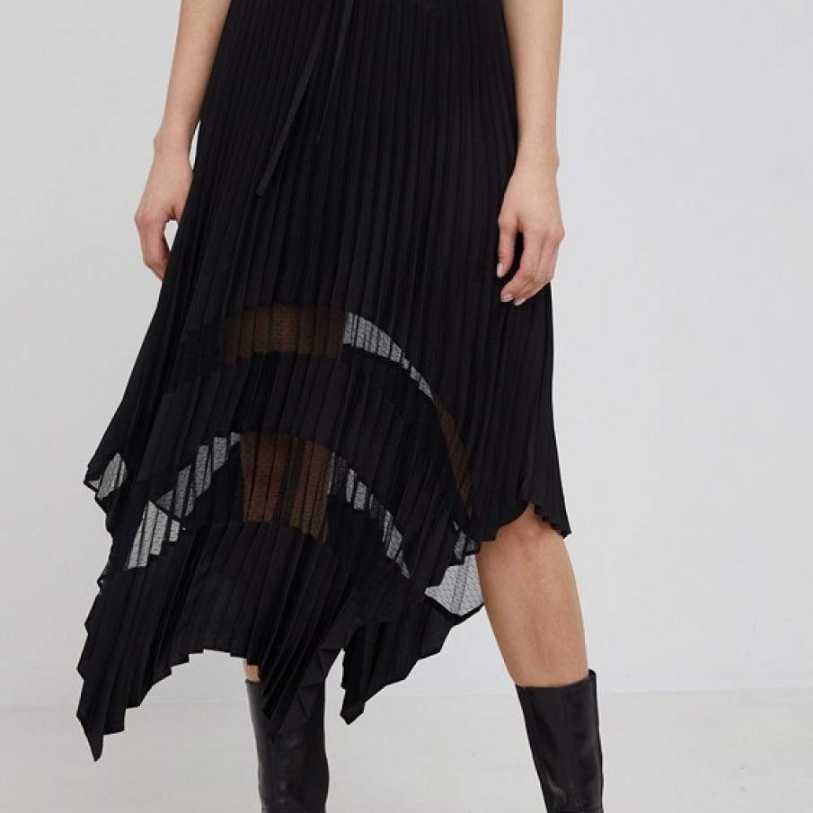 Fustă plisată The Kooples cu kroju în cloș și terminație asimetrică. 