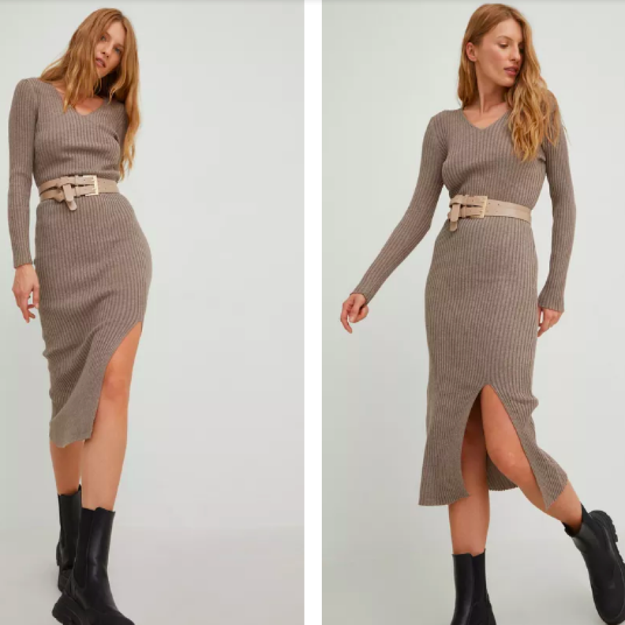 Answear Lab rochie din lână culoarea maro, midi, mulată
