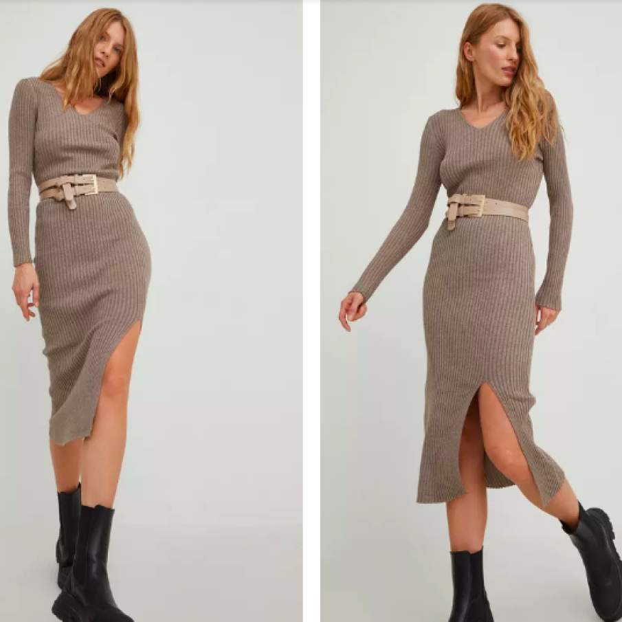 Answear Lab rochie din lână culoarea maro, midi, mulată