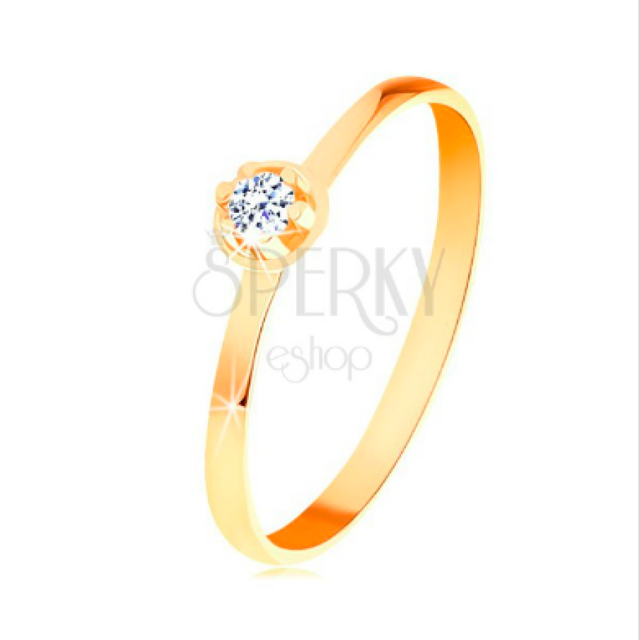 Inel de logodnă aur galben 14K cu diamant si montură proeminentă