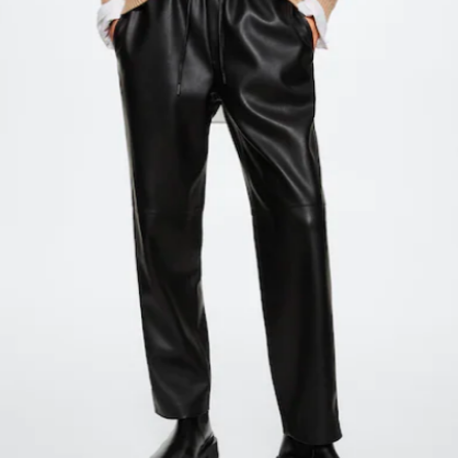 Mango Pantaloni drepți de piele ecologică Apple