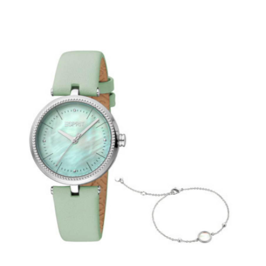 Esprit Set de ceas cu o curea de piele și brățară de oțel inoxidabil
