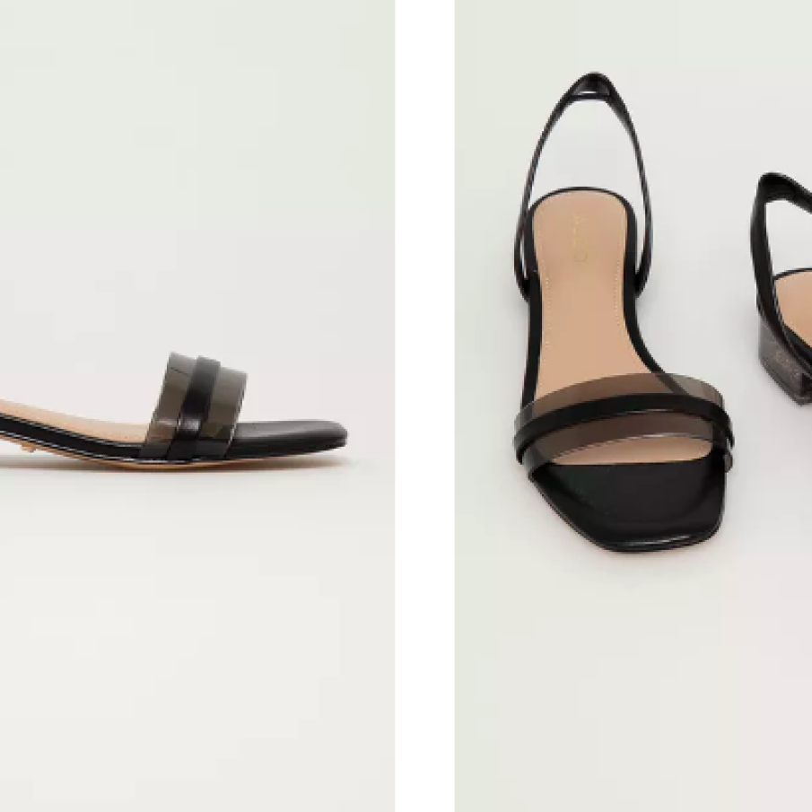 Sandale negre cu toc mic transparent