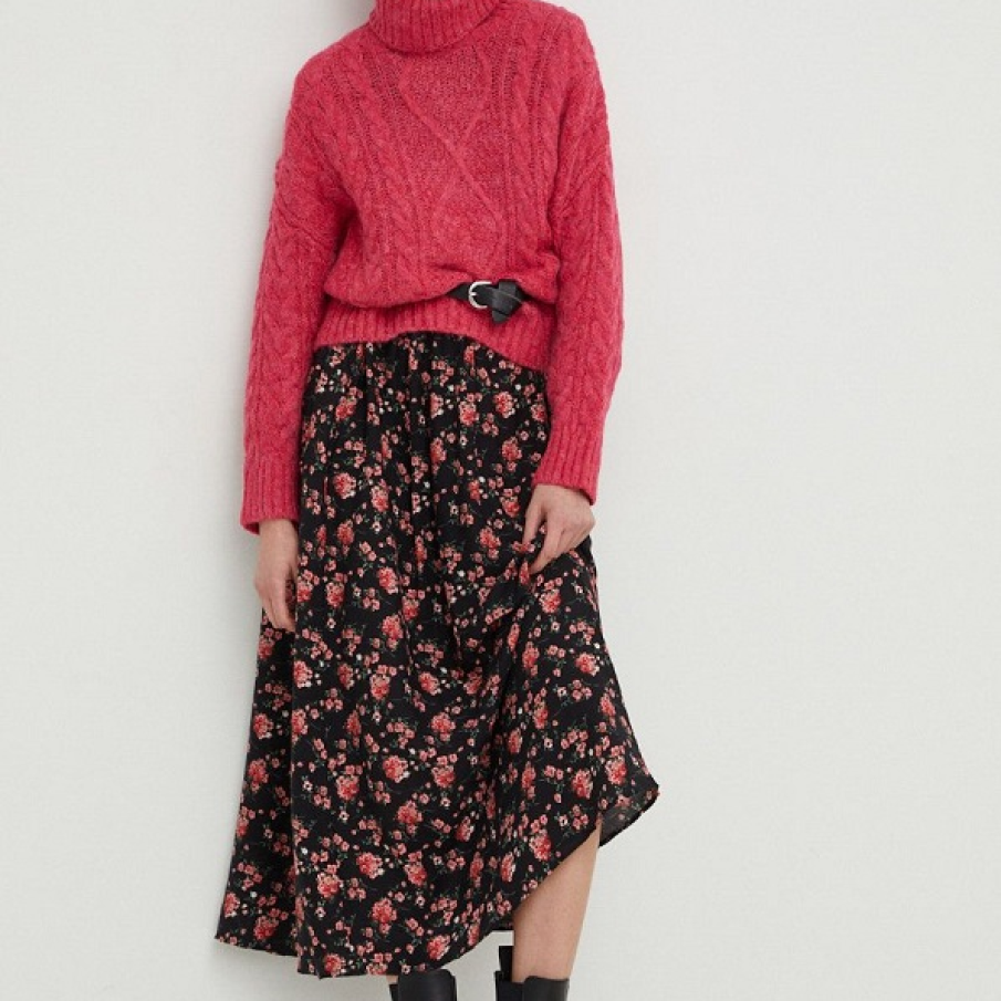 Pulover roz calduros si cu guler, din amestec de lana, ce face parte colectia Answear Lab