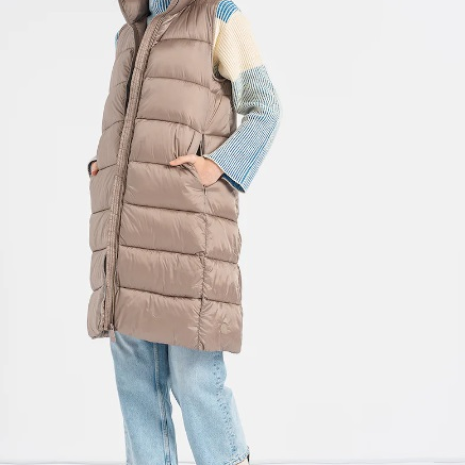 Vestă lungă Save The Duck pentru iarnă, în nuanță de gri închis, cu aspect matlasat 