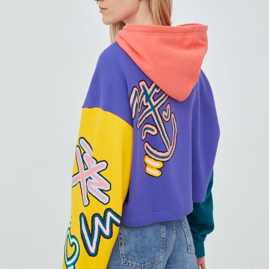 Hanorac de bumbac adidas Originals, de tip supradimensionat, cu imprimeu original și glugă care se strânge cu șnururi