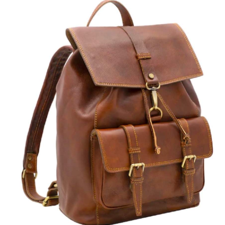 Rucsac damă din piele naturală, util land, coniac