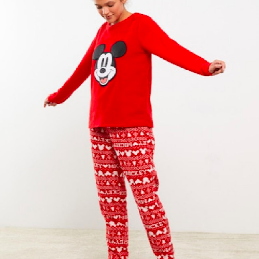LC WAIKIKI Pijama lungă cu model cu Mickey Mouse și motive de Crăciun