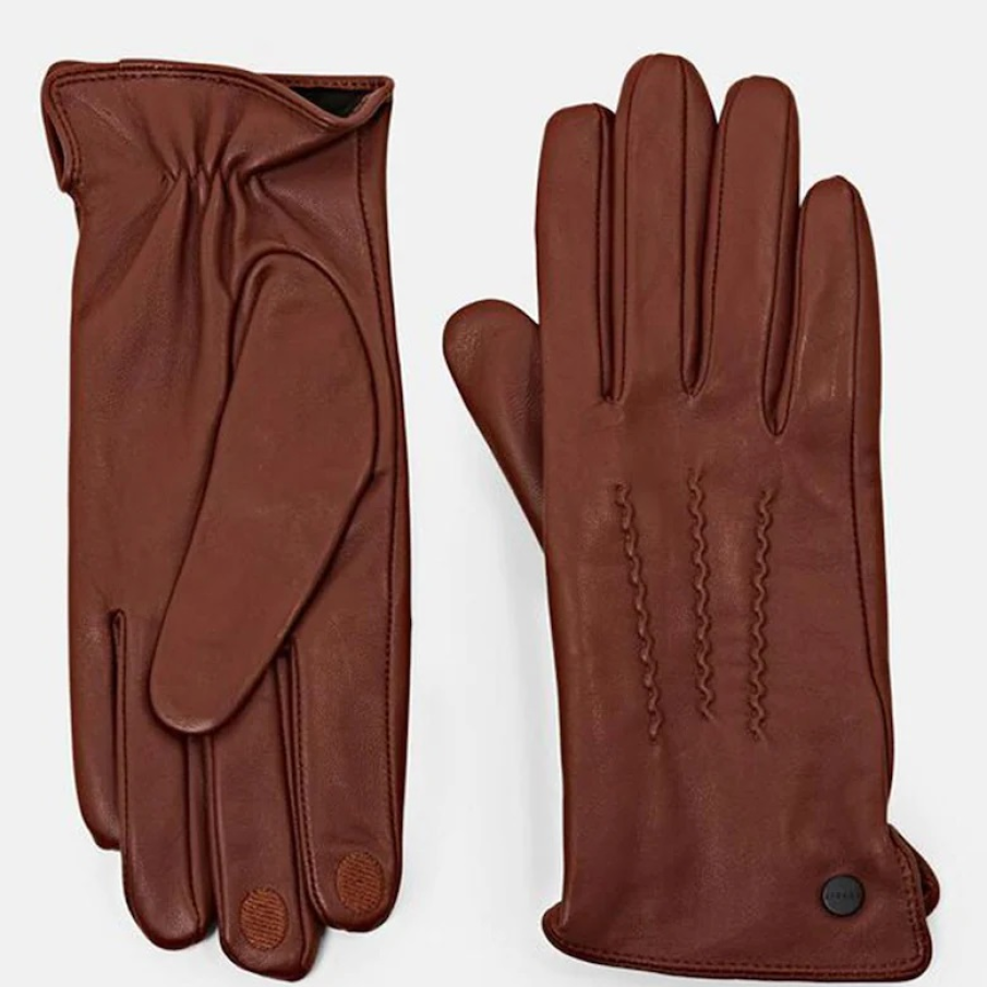 Mănuși Esprit în nuanță de maro scorțișoară, cu linii șerpuitoare imprimate 