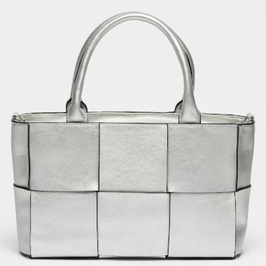 Geantă argintie Francesca Rossi cu aspect structurat, confecționată din piele ecologică