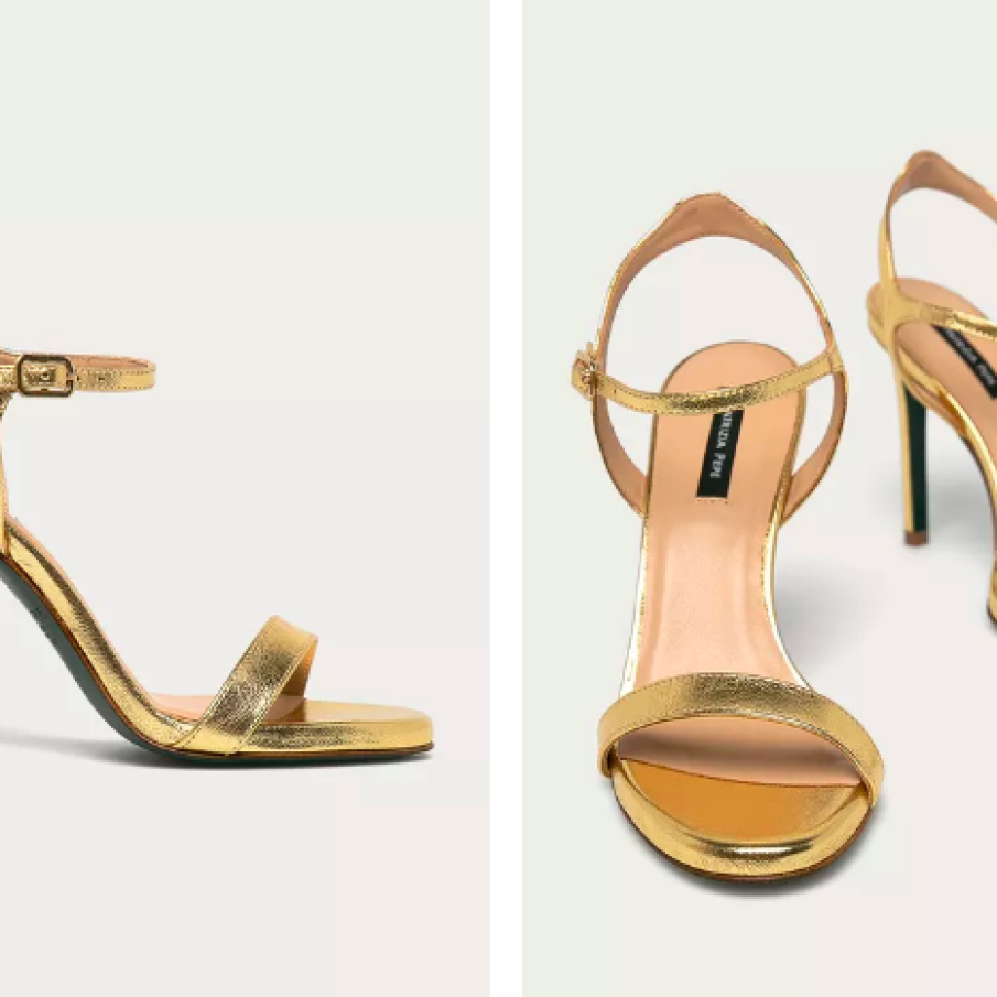 Patrizia Pepe - Sandale aurii din piele naturală cu toc cui stiletto