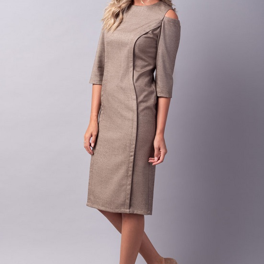 Rochie cafenie elegantă și simplă tip bodycon 