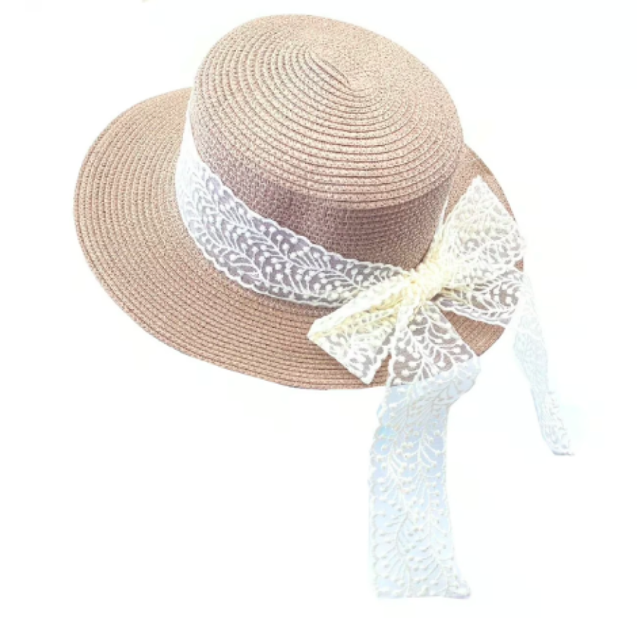 Pălărie de soare damă pentru plajă, cu bandă dantelă, Nevermore