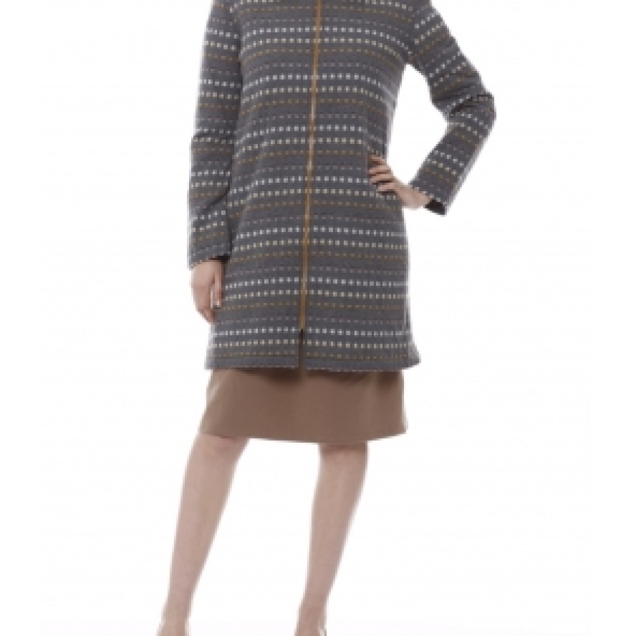 Pardesiu gri cu buline crem si camel