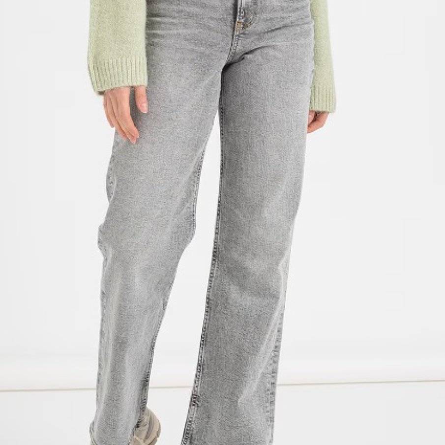 Blugi cu talie înaltă Gina Tricot în nuanță de gri deschis melange cu o croială largă și lejeră a piciorului 