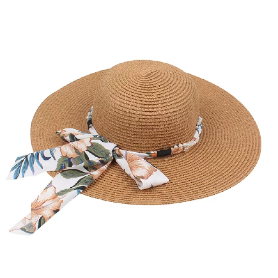 Pălărie de soare damă pentru plajă, bandă cu perle, Nevermore, Maro