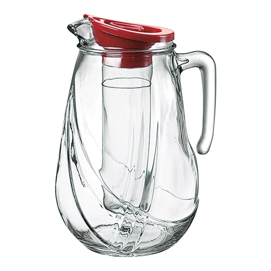 Carafă de apă din sticlă, cu răcitor, de la Bormioli. Este ideală pentru  a servi apă, limonadă sau diverse sucuri 