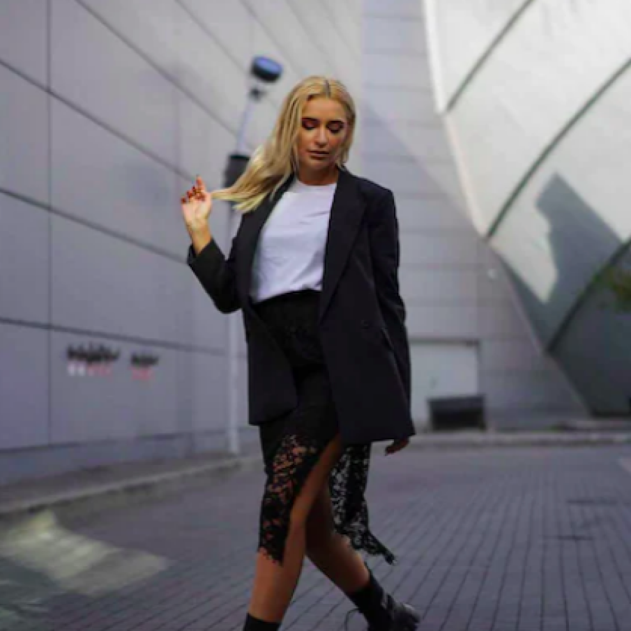 INNES Atelier Fustă de dantelă cu talie înaltă și terminație transparentă