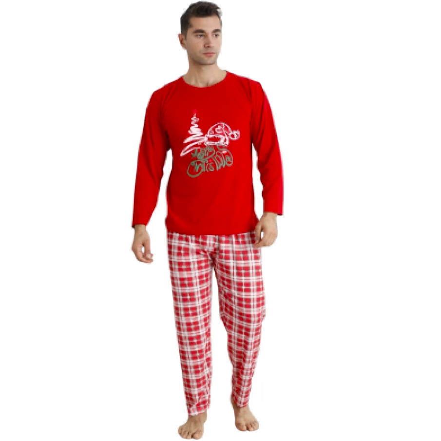 Pijama bărbați model Crăciun, imprimeu text Crăciun, Roșu