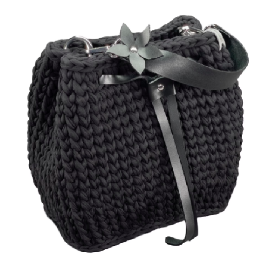 Geantă croșetată cu baza dreptunghi, AteLoret, neagră