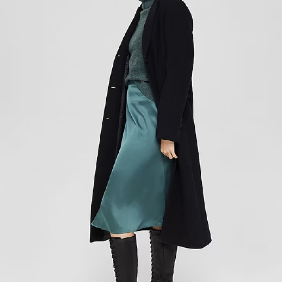 Fustă de satin cu talie înalta by Esprit, ușor evazată, în nuanță de verde persan 