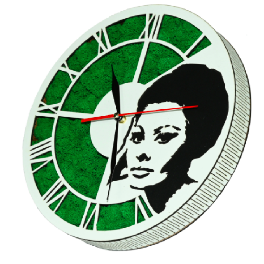 Ceas de perete cu licheni, 30 cm, alb, Sophia Loren