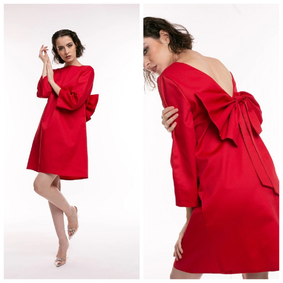 Rochie roșie mini IHeart, elegantă, având croială în A și fundă amplă în spate 