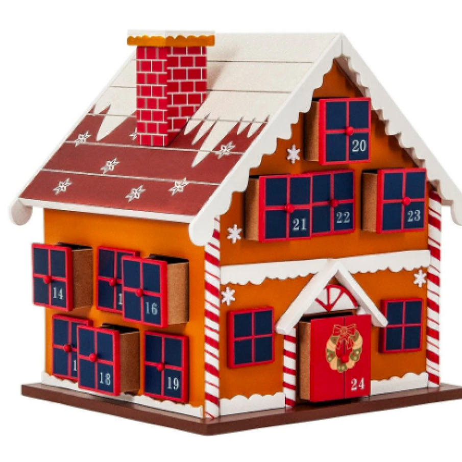 Decorațiune Crăciun, Calendar Advent cu 24 sertare, Căsuță, MDF, 29x21 cm, Ego