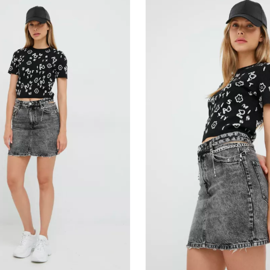 Miss Sixty fustă jeans culoarea gri, mini, drept