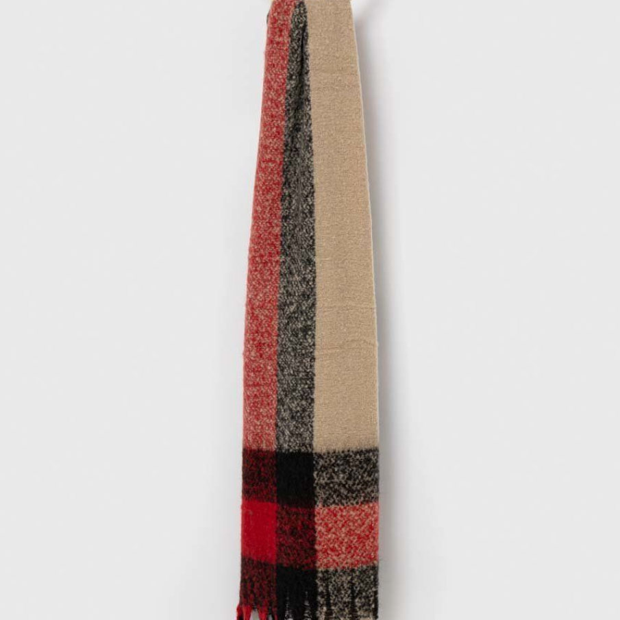 Fular din colecția Answear Lab ce combină culori precum roșu și beg cu negru. Are în compoziție 80% Acril și 20% Lână