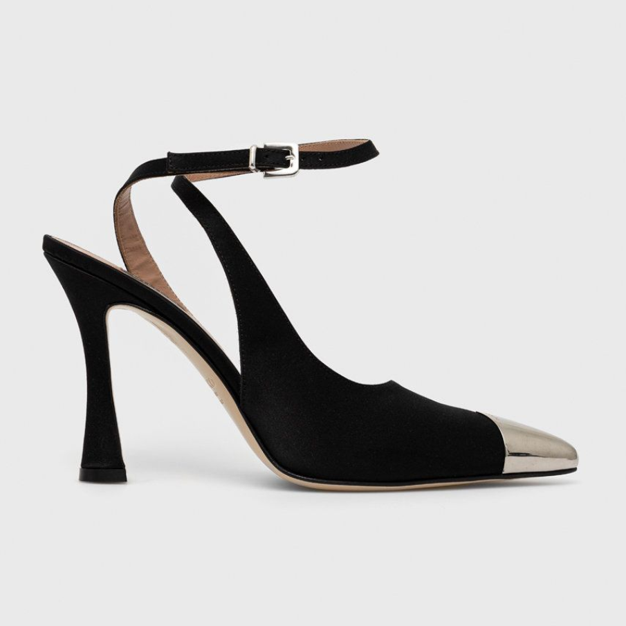 Pantofi negri Pinko cu detaliu metalic în vârf  și toc înalt, în stil slingback 