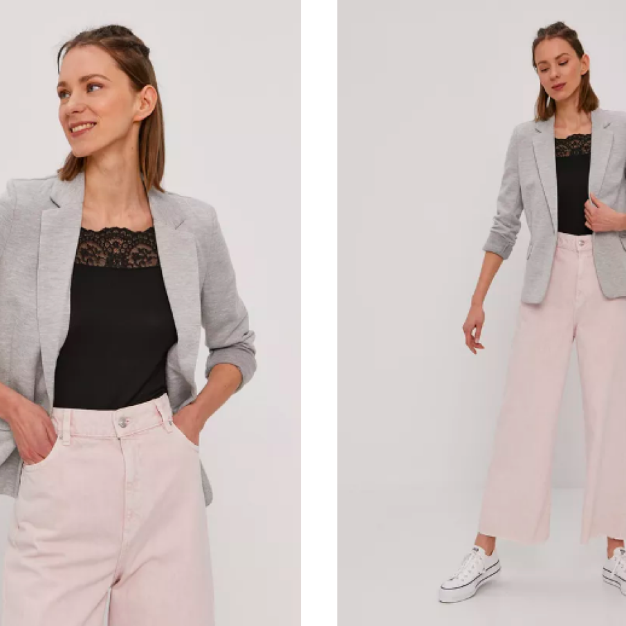 Vero Modă Sacou culoarea gri, un singur rând de nasturi, material neted