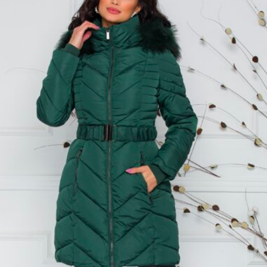 Geacă Terra lungă verde accesorizată cu un cordon în talie