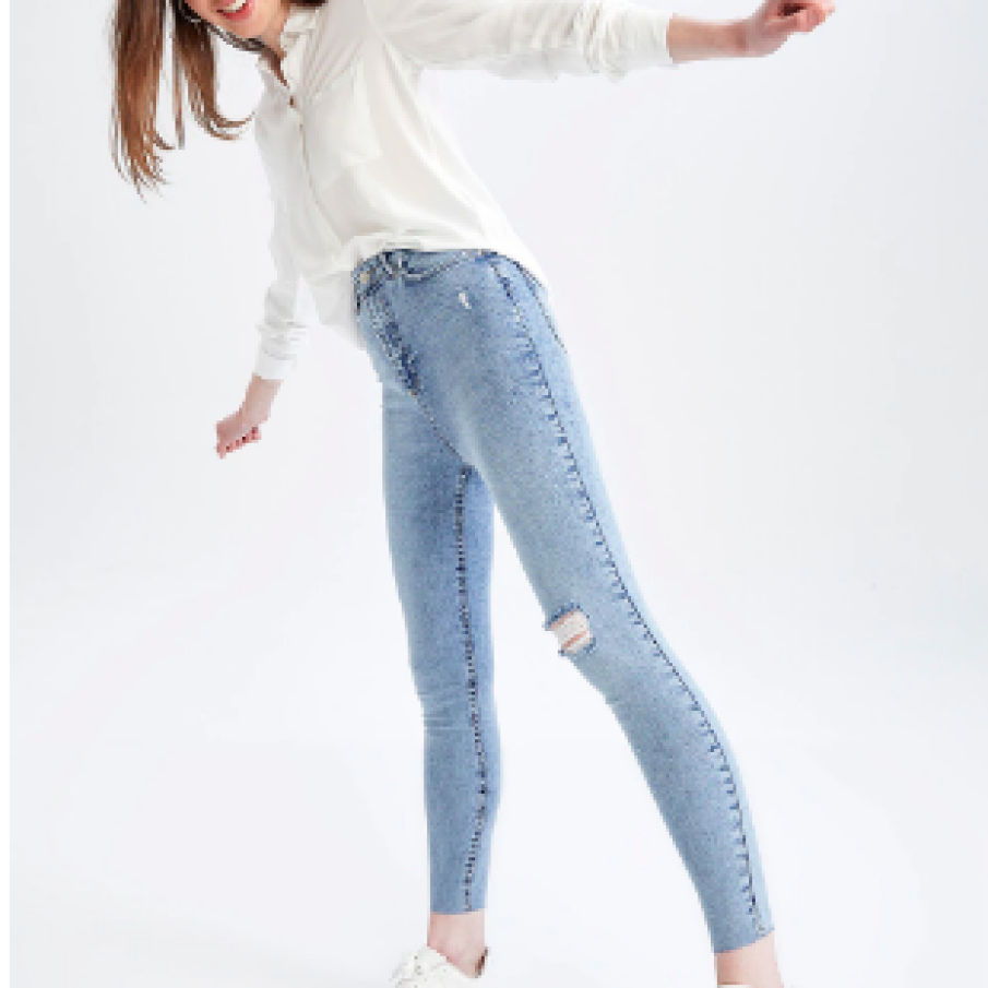 DeFacto, Blugi super skinny cu detalii cu aspect deteriorat, Albastru deschis, 42