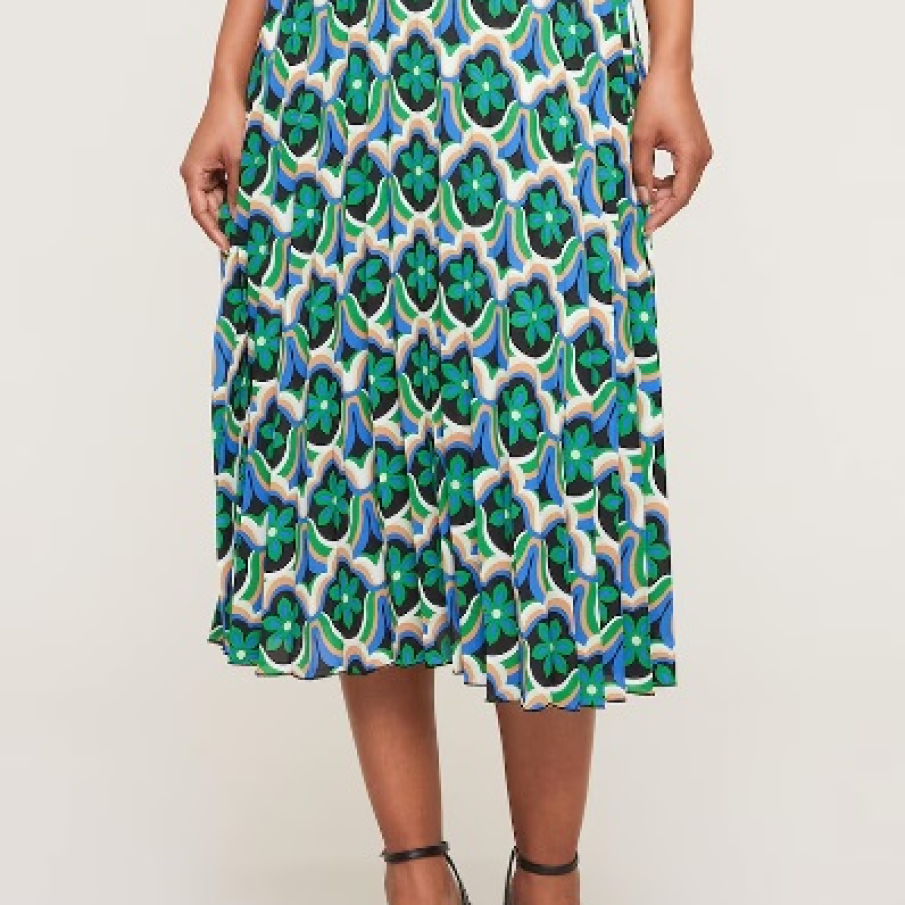 Fustă midi plisată de la Motivi cu imprimeu floral în nuanță de verde și albastru 