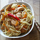 Spaghetti cu pui si ardei