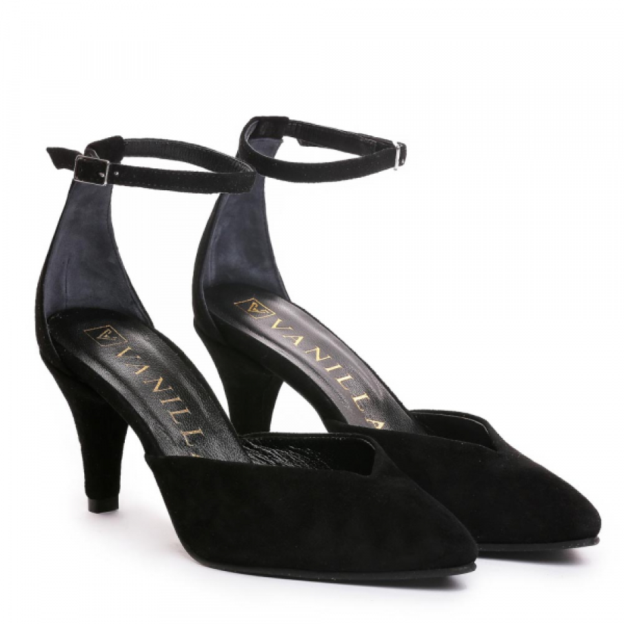 Stiletto Mongolia - pantofi negri piele intoarsa