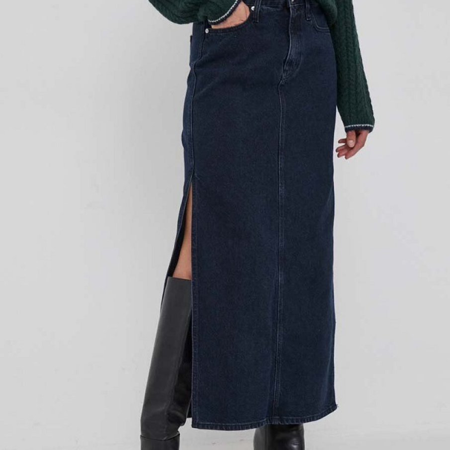 Fustă de jeans maxi cu crăpătură laterală pe un picior, din denim albastru închis, de la Calvin Klein Jeans