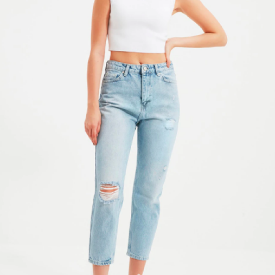 Trendyol, Blugi mom fit cu talie înalta, Albastru pastel