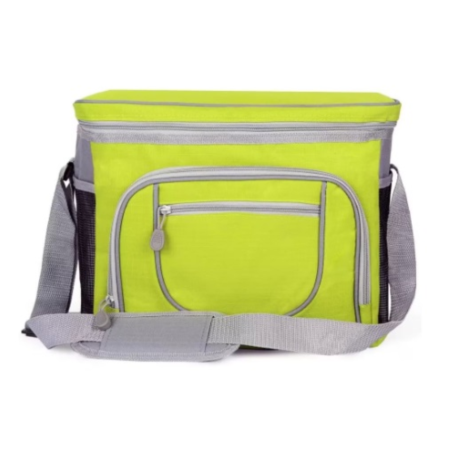Geantă frigorifică Frosty Lemon/Green cu o capacitate de 30 litri și dimensiunile de 26x27x36 cm. Are buzunare cu fermoare, bretea și este perfectă pentru călătorii
