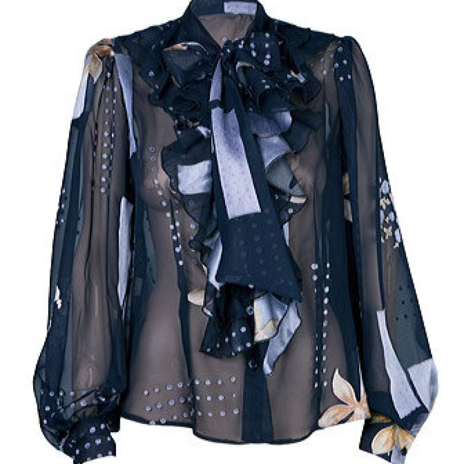 Bluza bleumarin din voal imprimat 