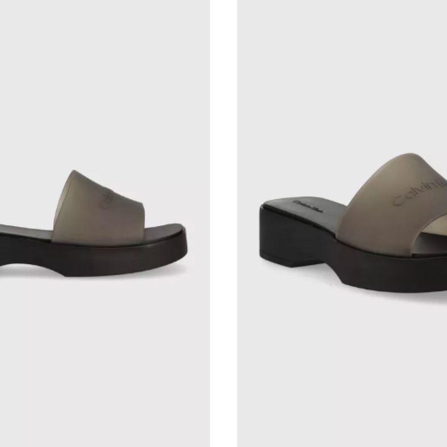 Calvin Klein papuci WEDGE SLIDE - TRANSP femei, culoarea negru, cu platformă