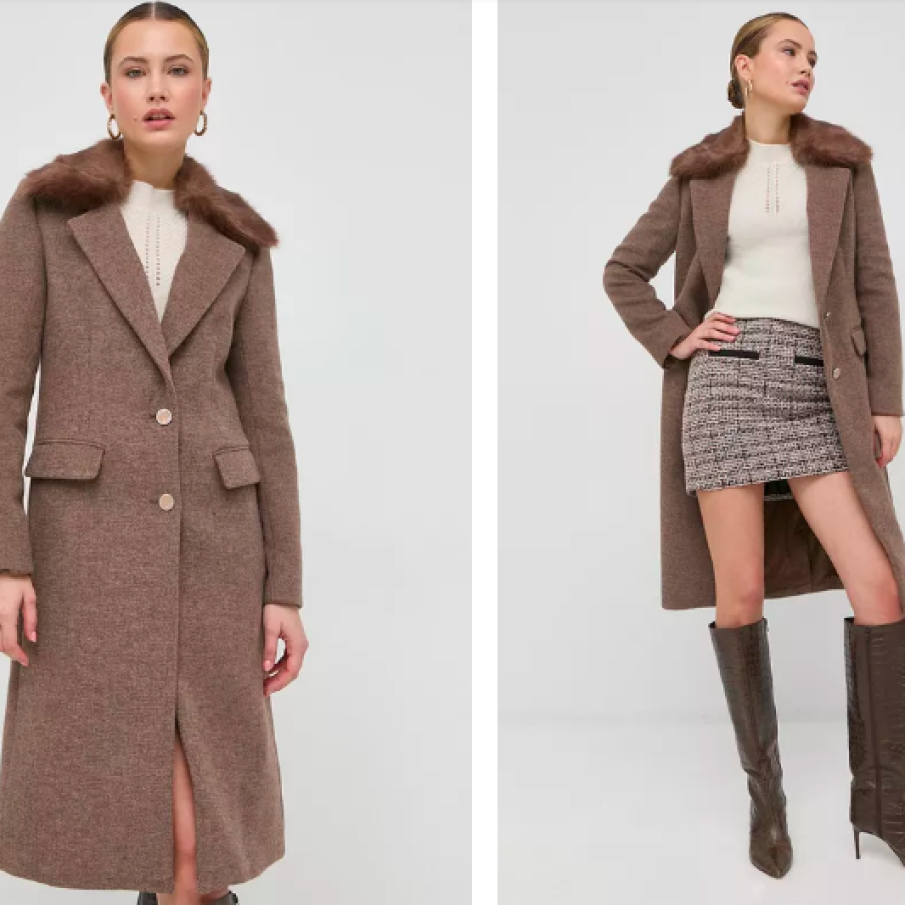 Guess palton din lână culoarea bej, de tranziție