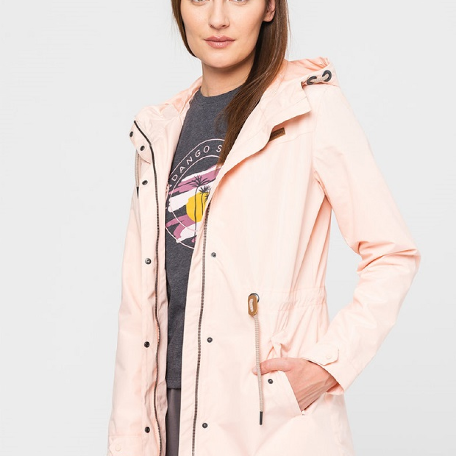 Jachetă impermeabilă Fundago, cu glugă, într-o nuanță dulce de roz piersică