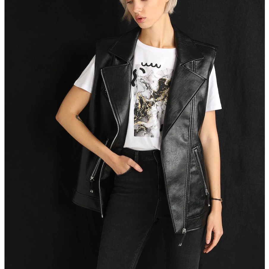 Vestă neagră simplă Colin's, din piele ecologică, cu aspect ușor supradimensionat 