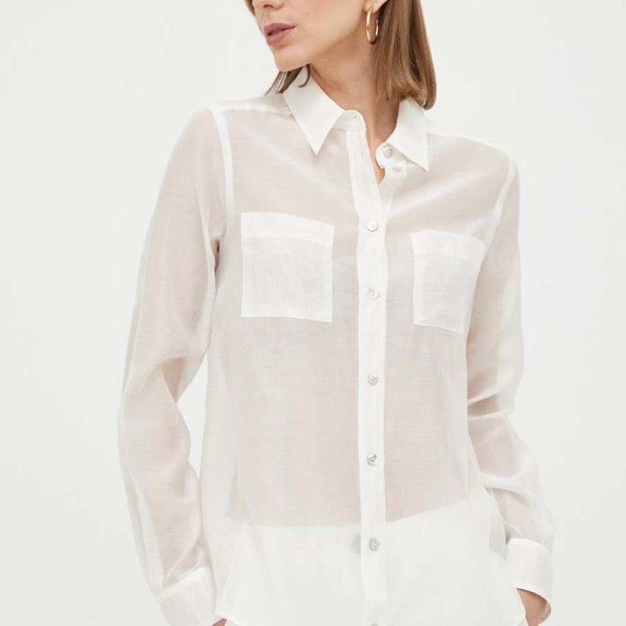 Cămașă din amestec de mătase Marella, tip regular, cu guler clasic, confecționată din material subțire, semitransparent