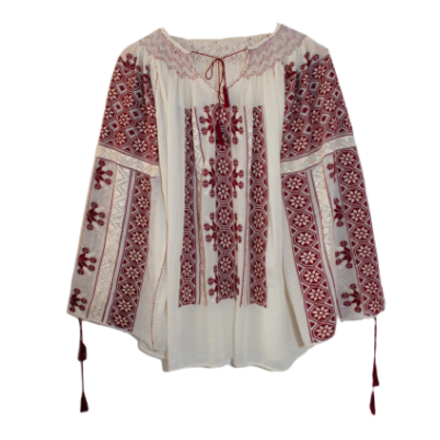 Ie mânecă lungă, model „Roată”, Grena/Auriu