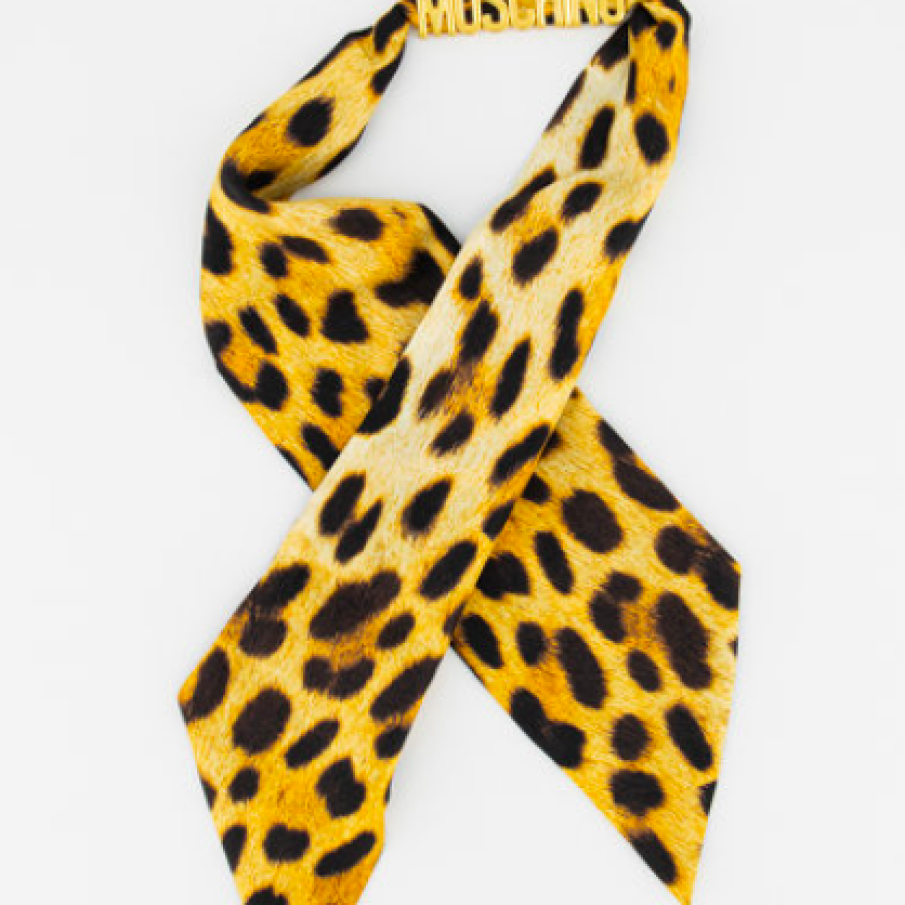 Moschino Eșarfă de mătase cu animal print și logo metalic