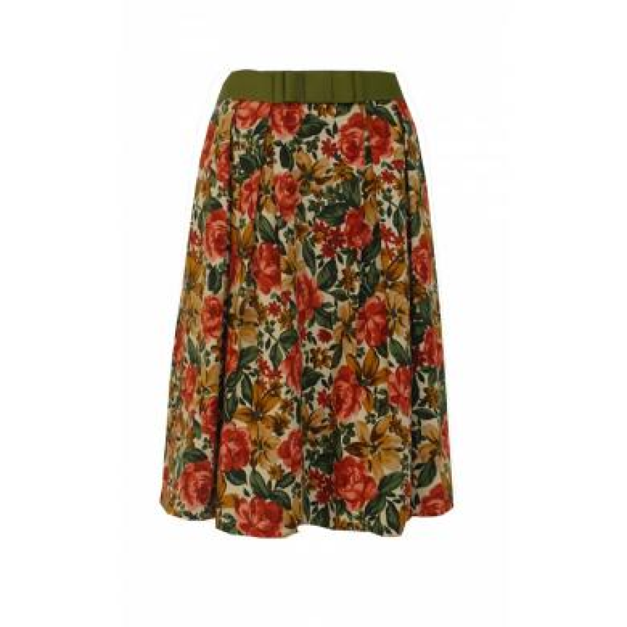 Fusta clos Nissa ampla cu pliuri si imprimeu floral