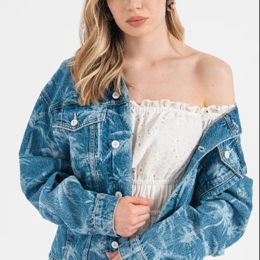 Jachetă din denim by GUESS JEANS cu imprimeu tropical inedit 